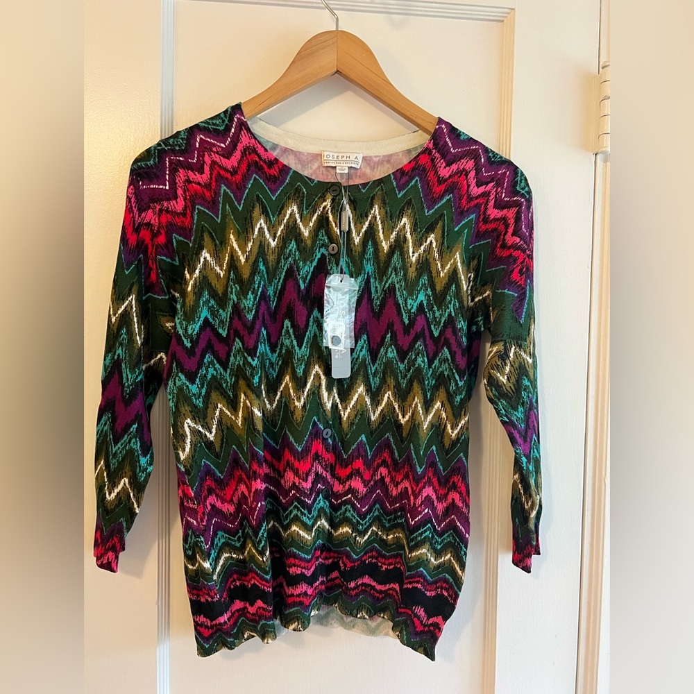 Joseph A Womens Long Sleeve Multicolor Floral Knit Cardigan Sweater Size Sm